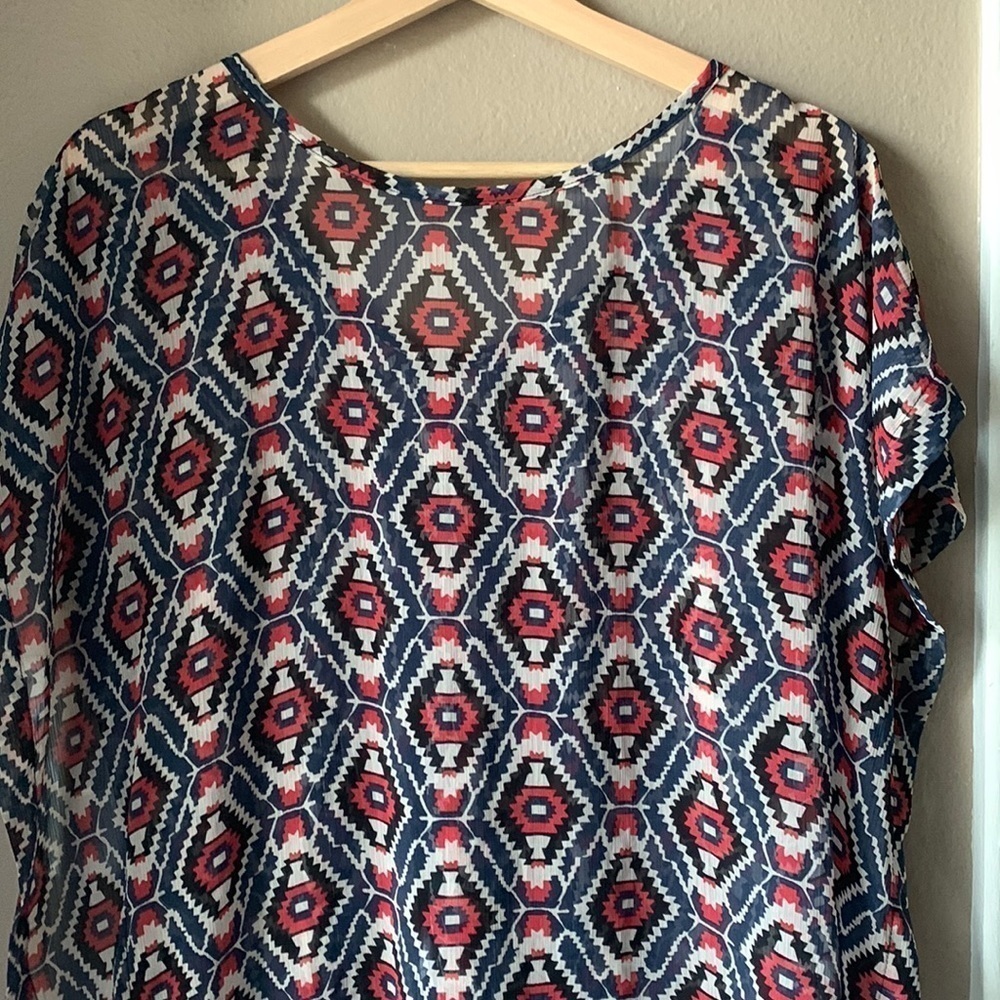 Printed High Low Cap Sleeve Poncho Style Top